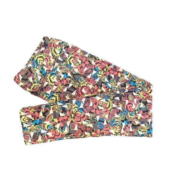 0572 LuLaRoe Size T & C Leggings Block Print Pink Cream Blue Black New - Picture 1 of 6